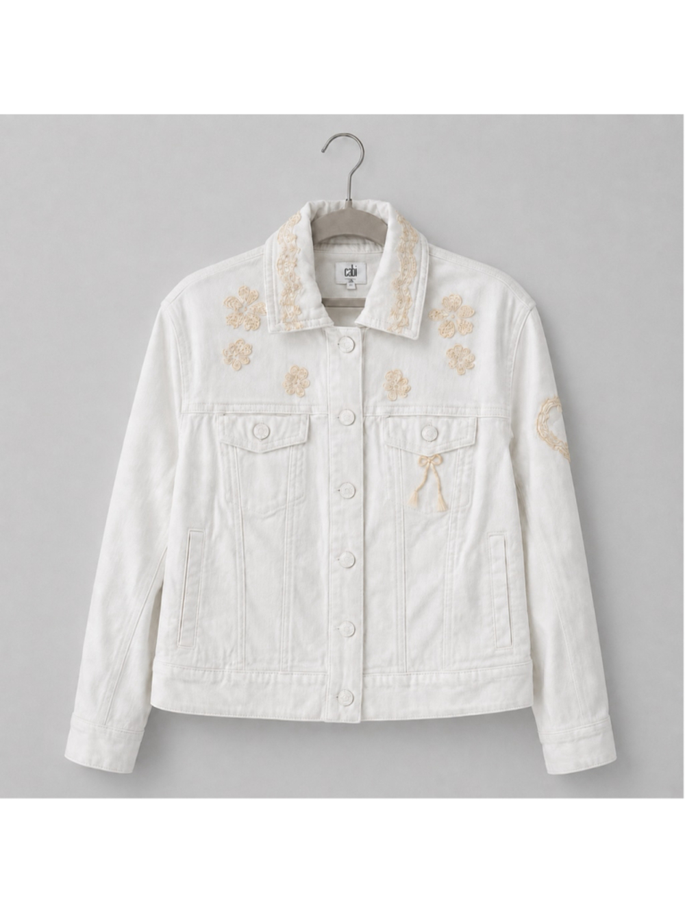 Cabi Ladybird White Embroidered Denim Jacket XS